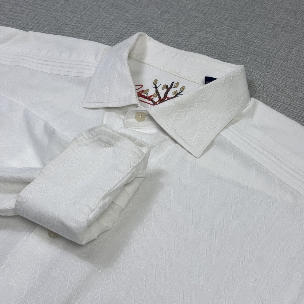 Robert Graham Dress Shirt Mens 2XL White Point Collar Long Sleeve Jacquard